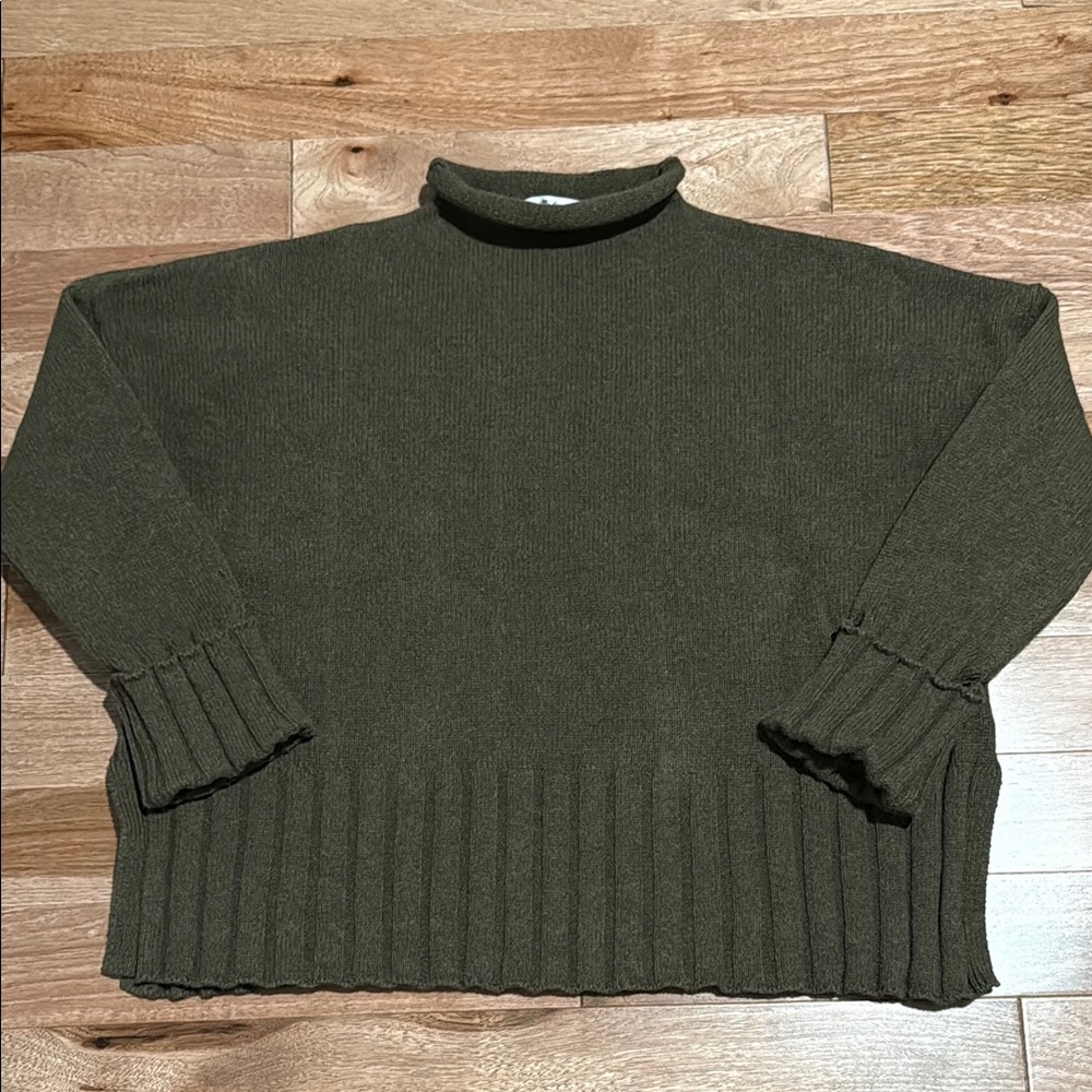 Madewell Olive Green Ribbed Hem Mock Neck Sweater